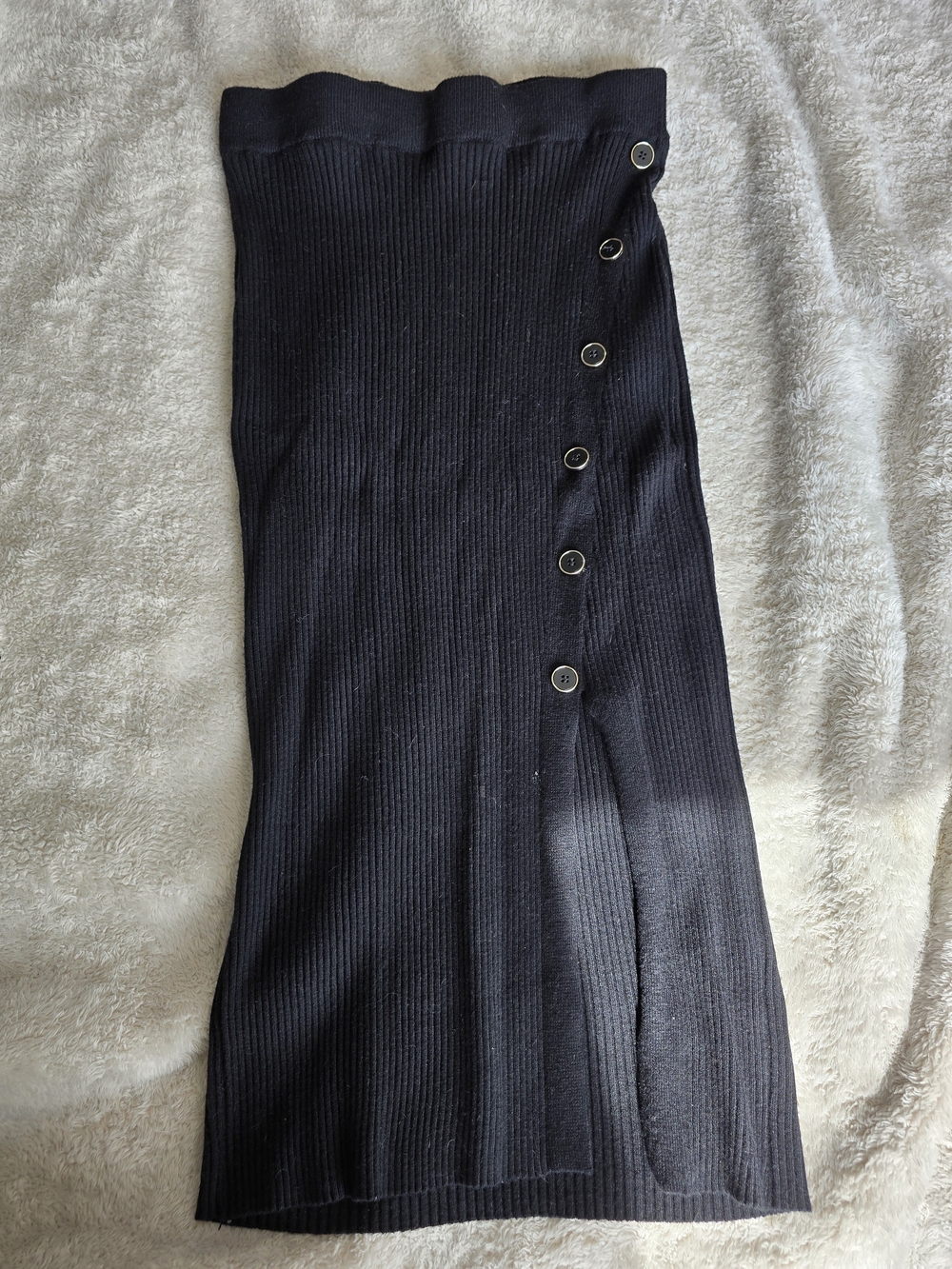 Black Ribbed Skirt with Side Button Detail